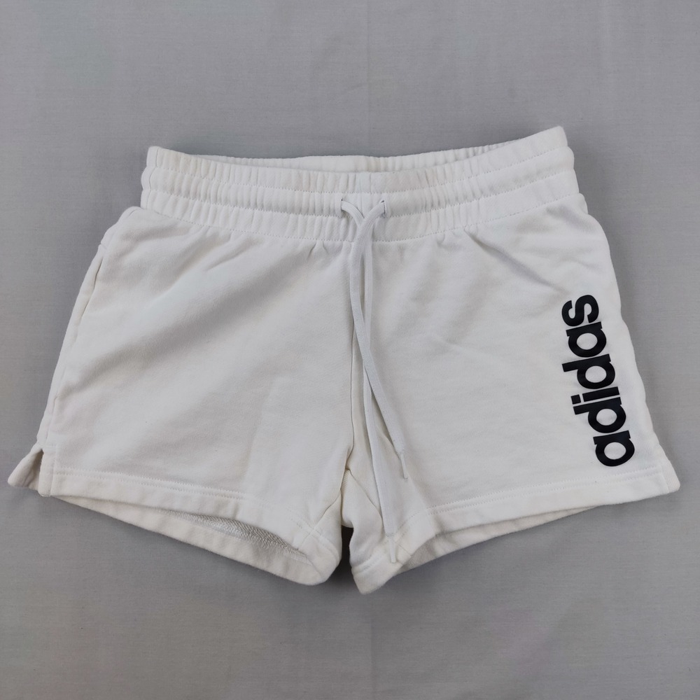 Adidas Shorts Womens Small White IC6875 Essentials Slim Athletic French Terry